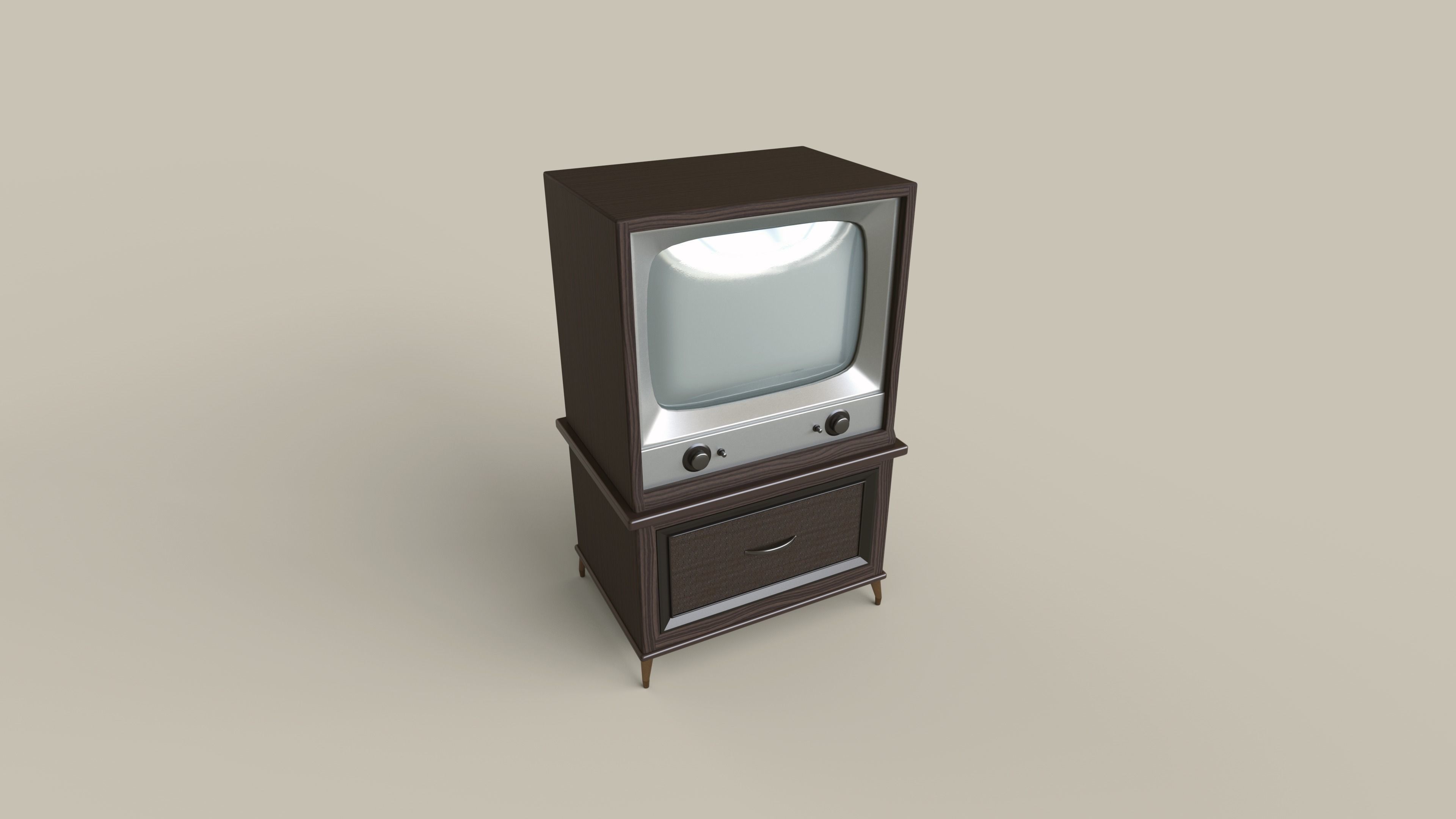 Classic Wooden Television Low-poly 3D model_1