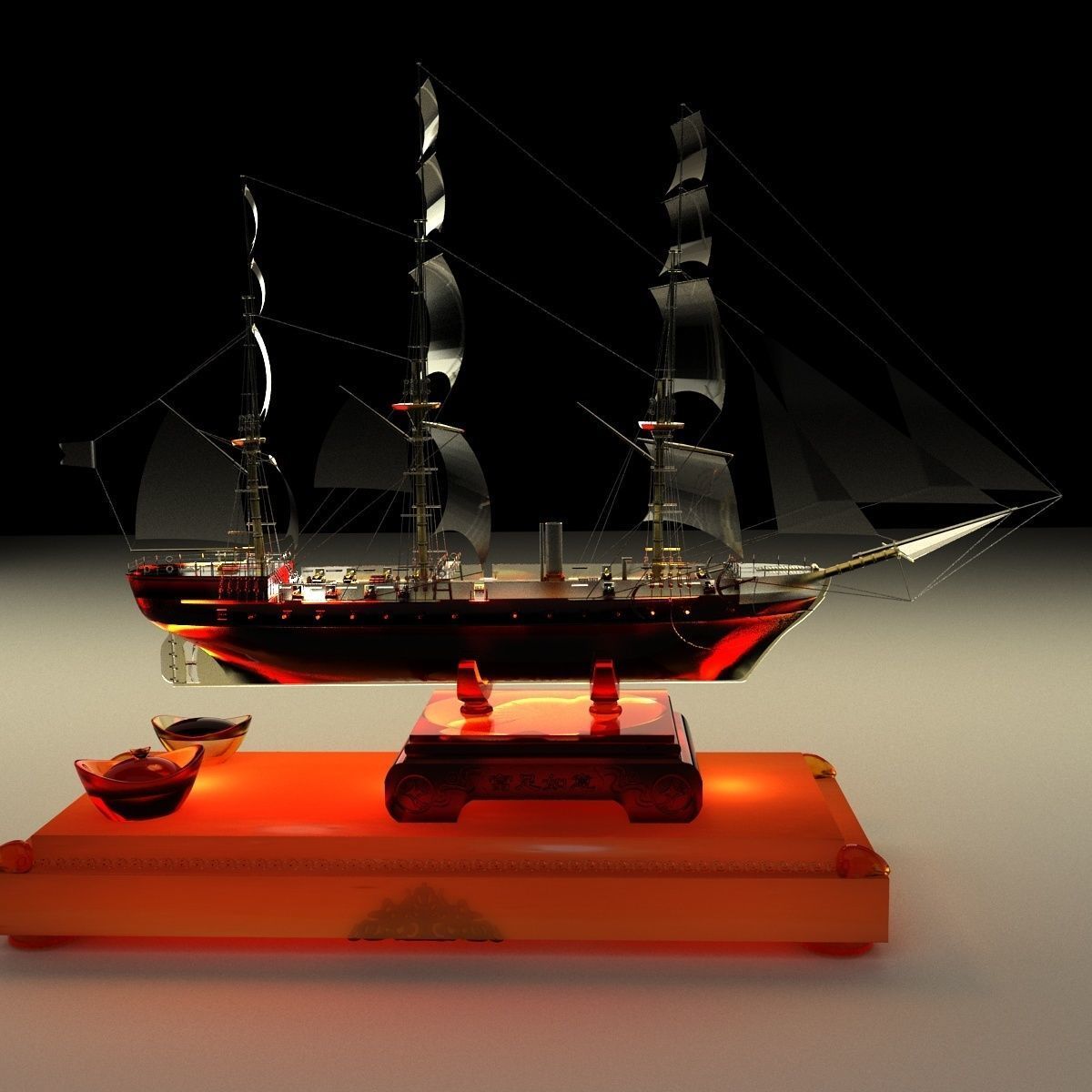 Chinese sail boat 3D model_1