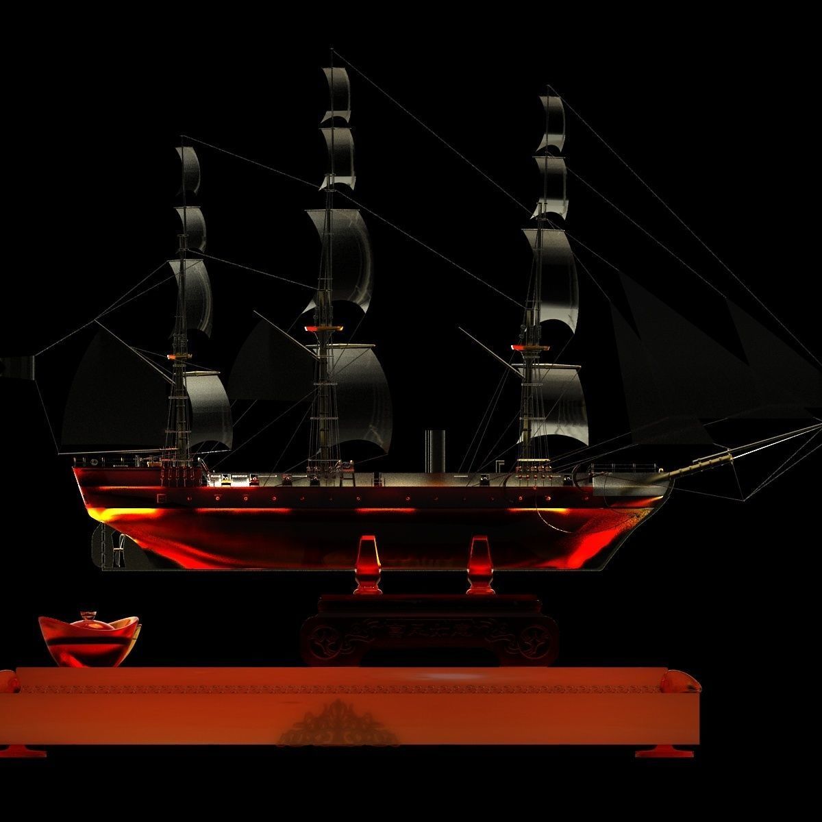 Chinese sail boat 3D model_2