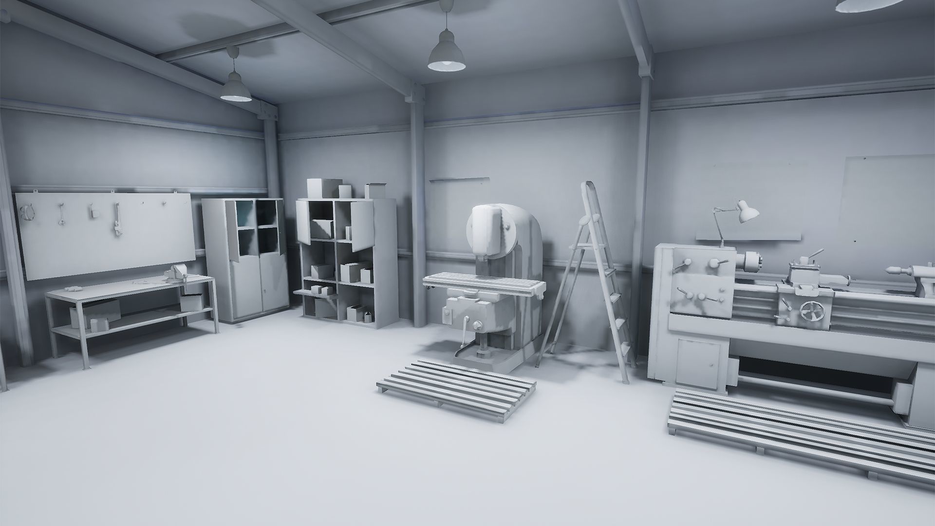 Workshop in metal building Low-poly 3D model_14
