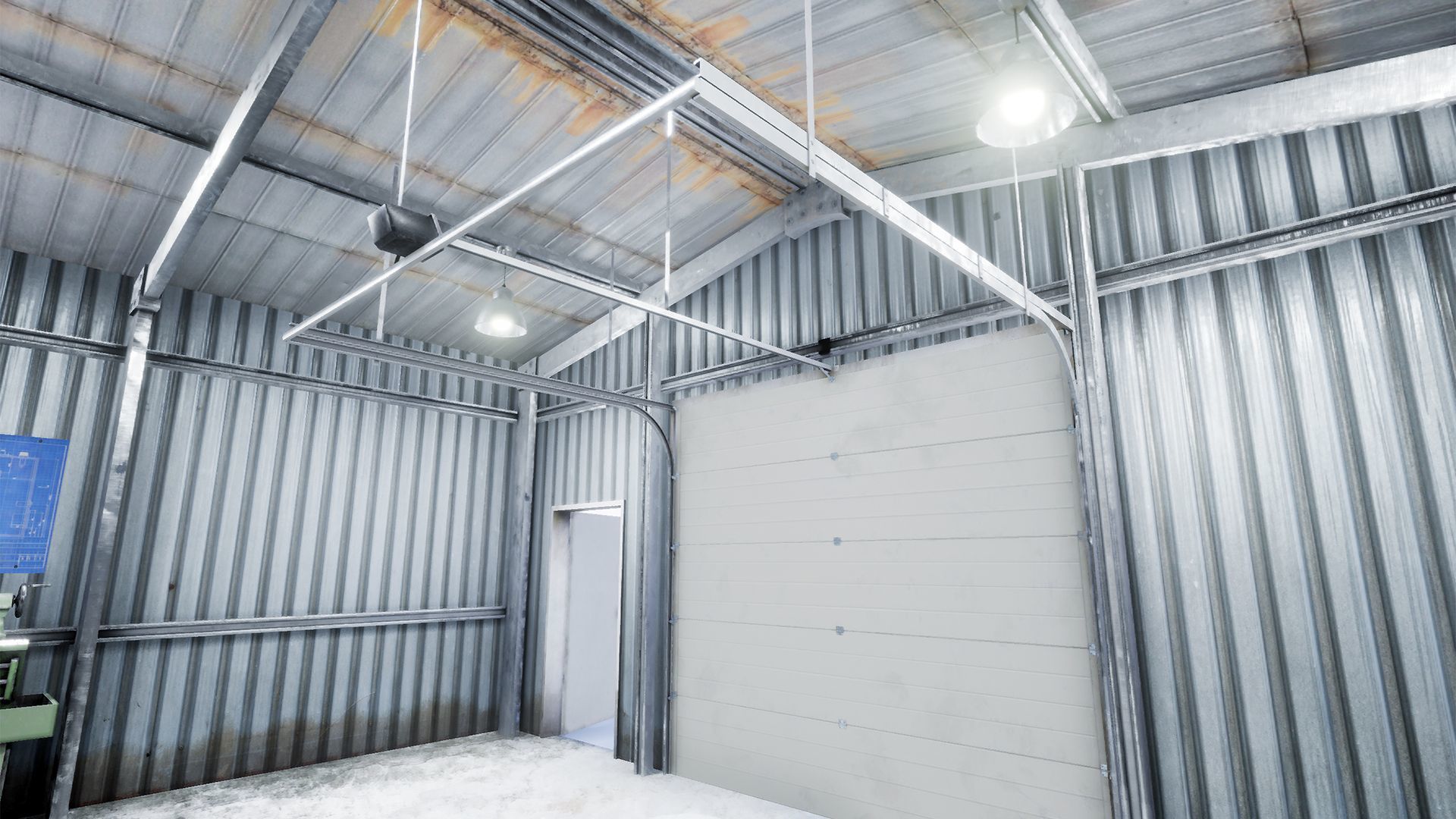 Workshop in metal building Low-poly 3D model_5