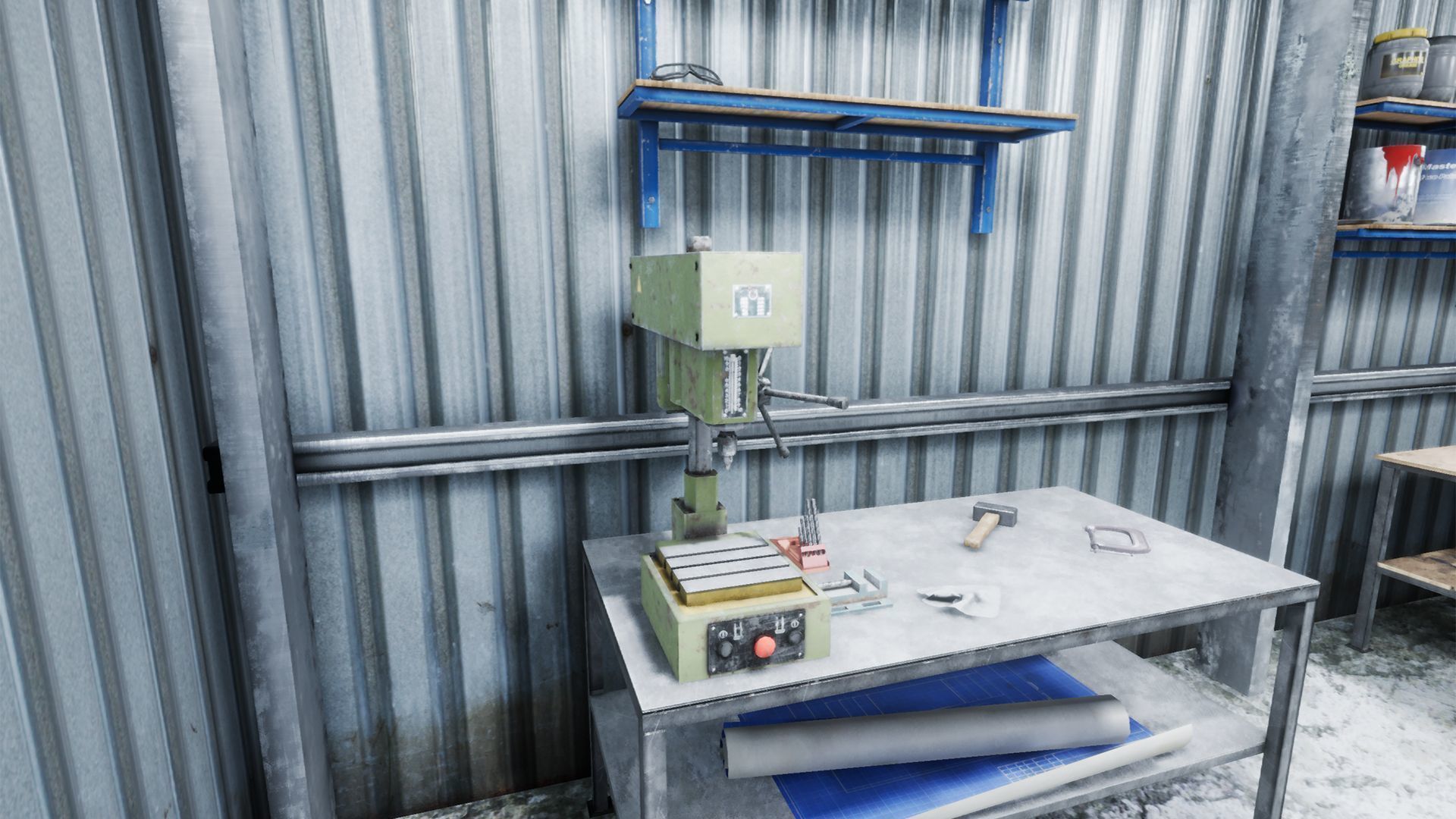 Workshop in metal building Low-poly 3D model_6