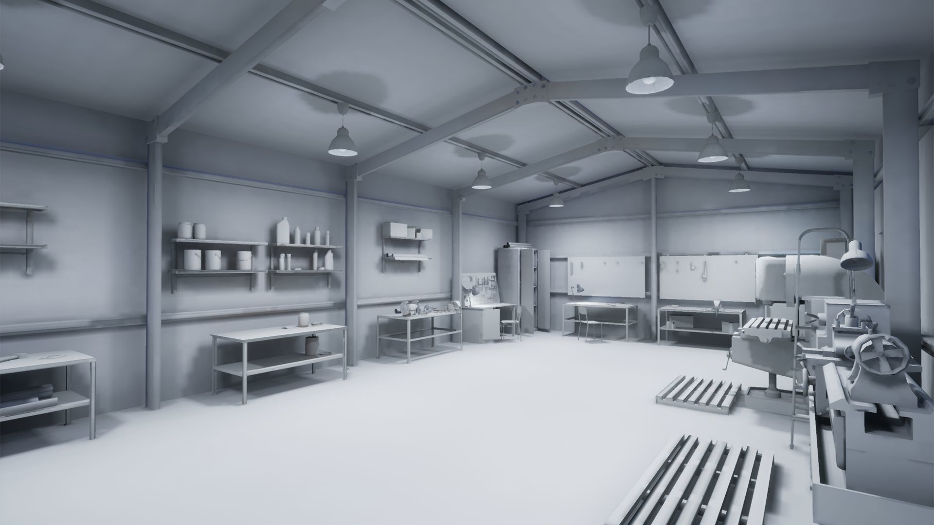 Workshop in metal building Low-poly 3D model_13