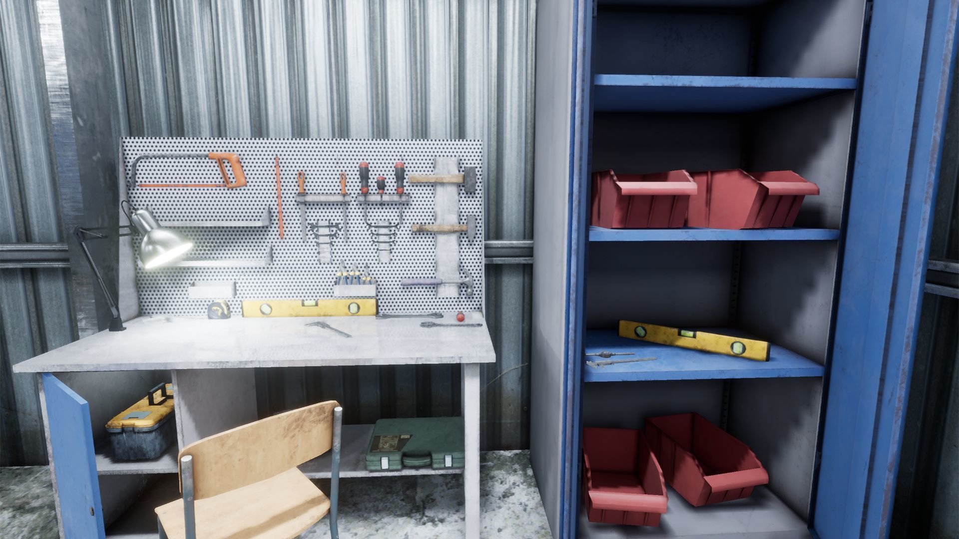 Workshop in metal building Low-poly 3D model_9