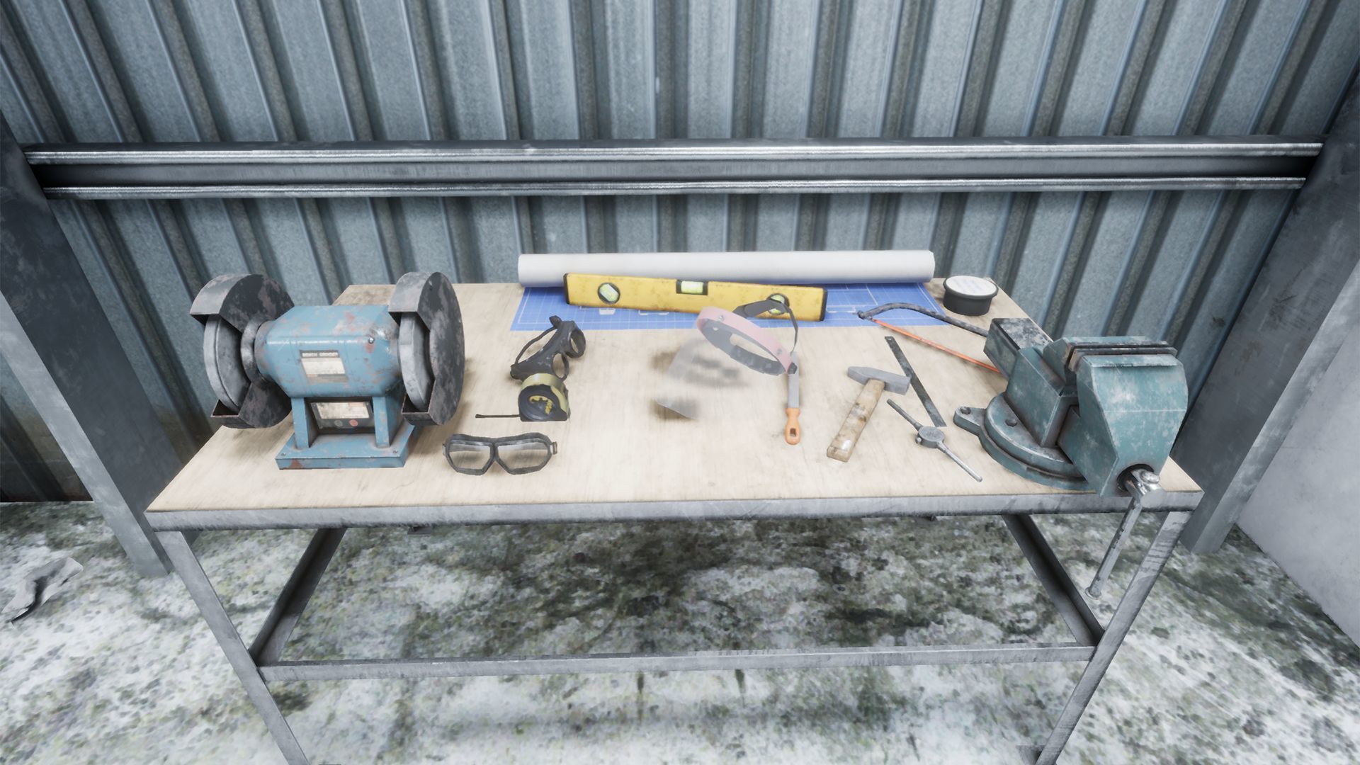 Workshop in metal building Low-poly 3D model_8