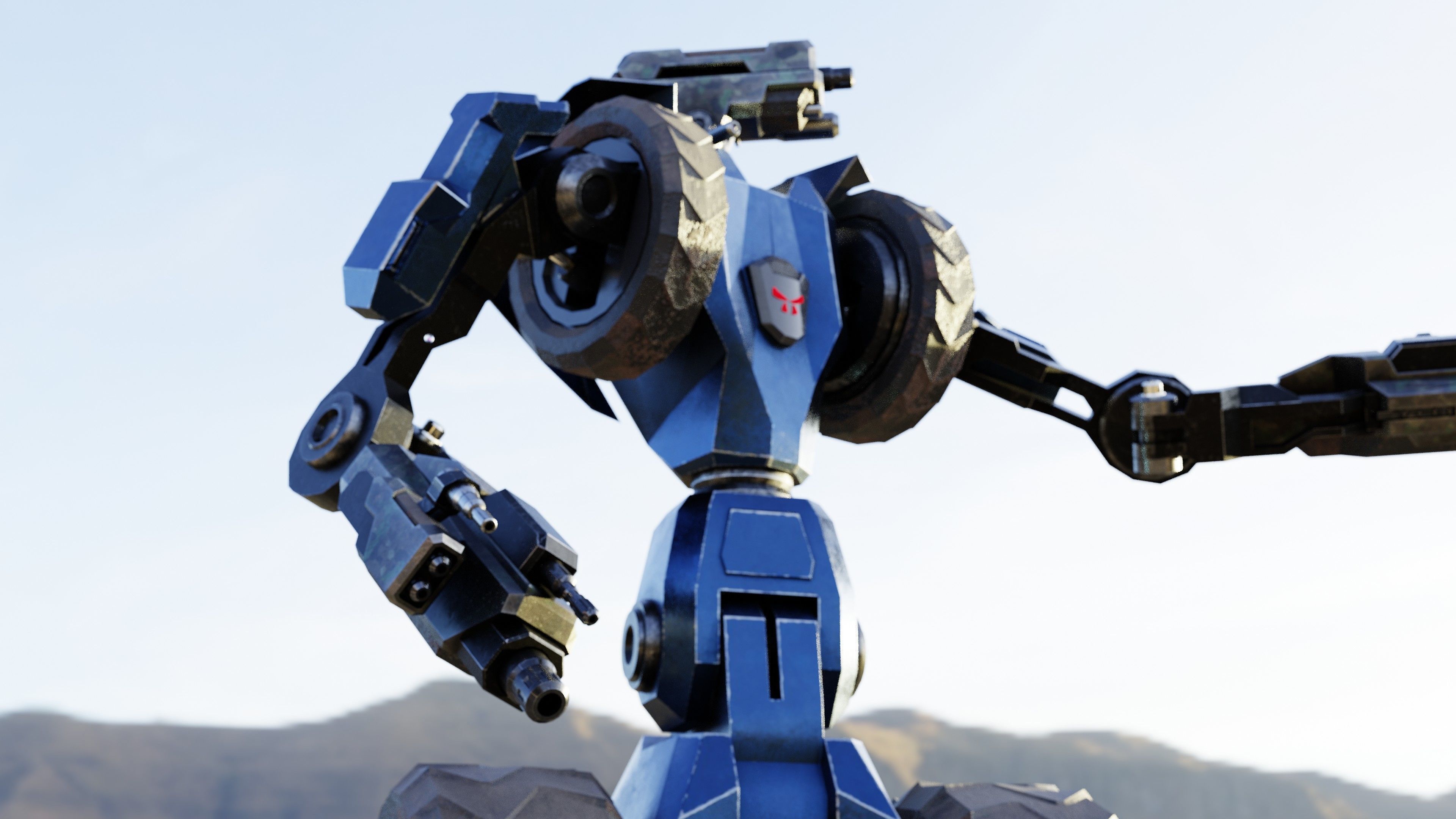 Science fiction Robot Fighter and Destroyer Animated Low-poly 3D model_2