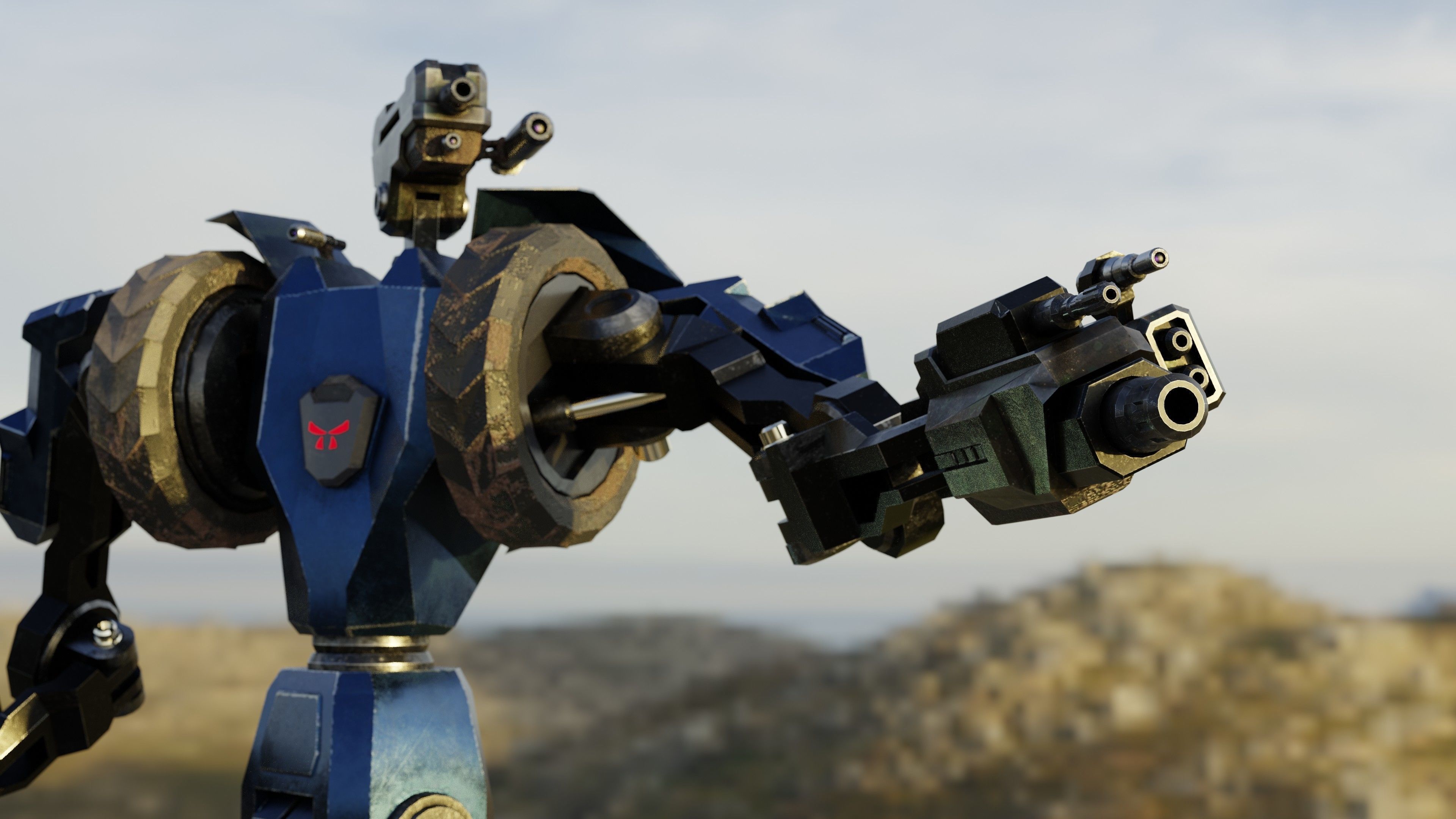 Science fiction Robot Fighter and Destroyer Animated Low-poly 3D model_1