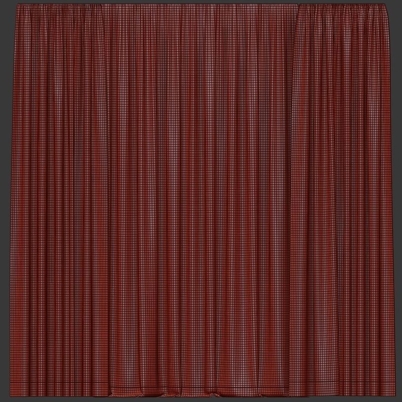 Green curtains with tulle 3D model_2