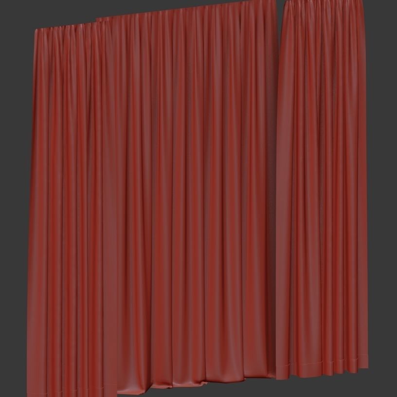 Green curtains with tulle 3D model_4