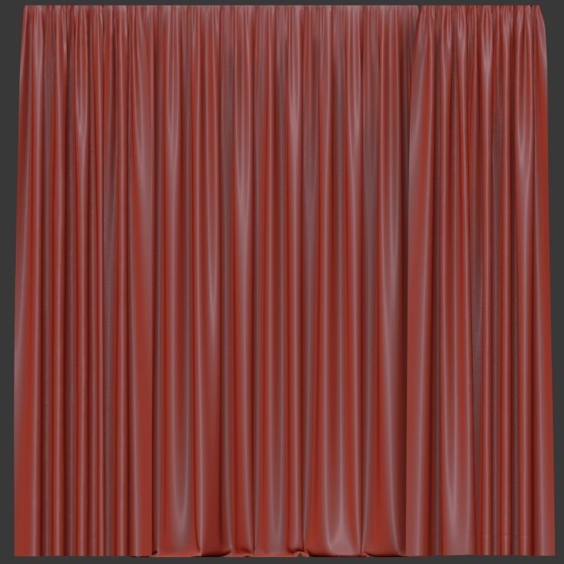 Green curtains with tulle 3D model_3
