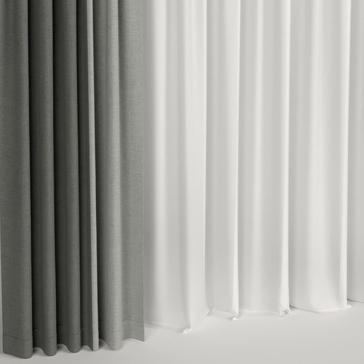 Green curtains with tulle 3D model_1