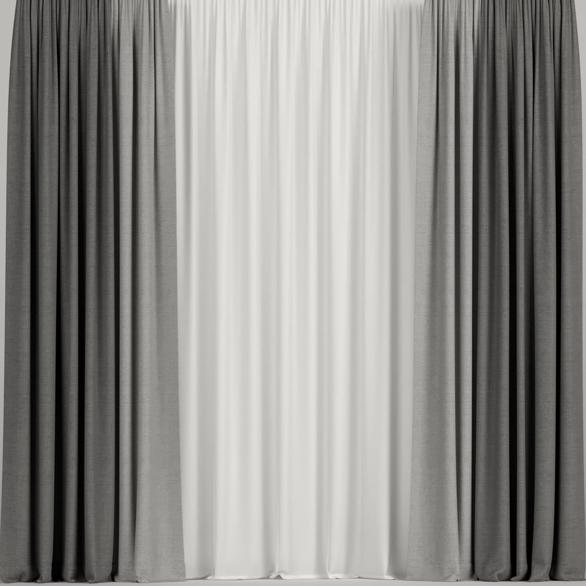 Gray curtains with tulle 3D model