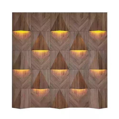 Decor wooden wall panel with lights 3D model