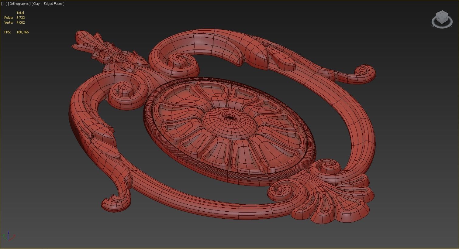 Carved decor central 3D model 3D model_3