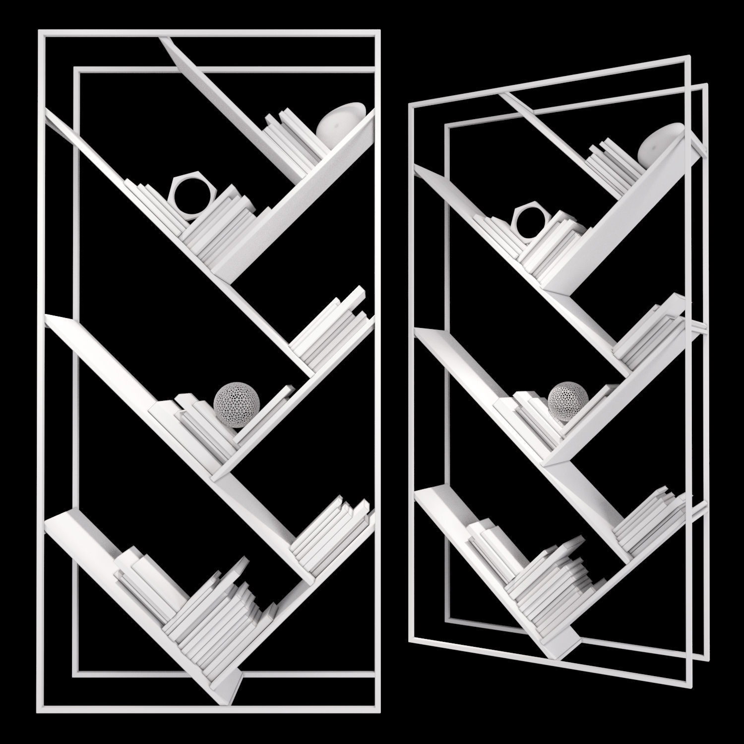 Shelf 3D model book with books 3D model_1