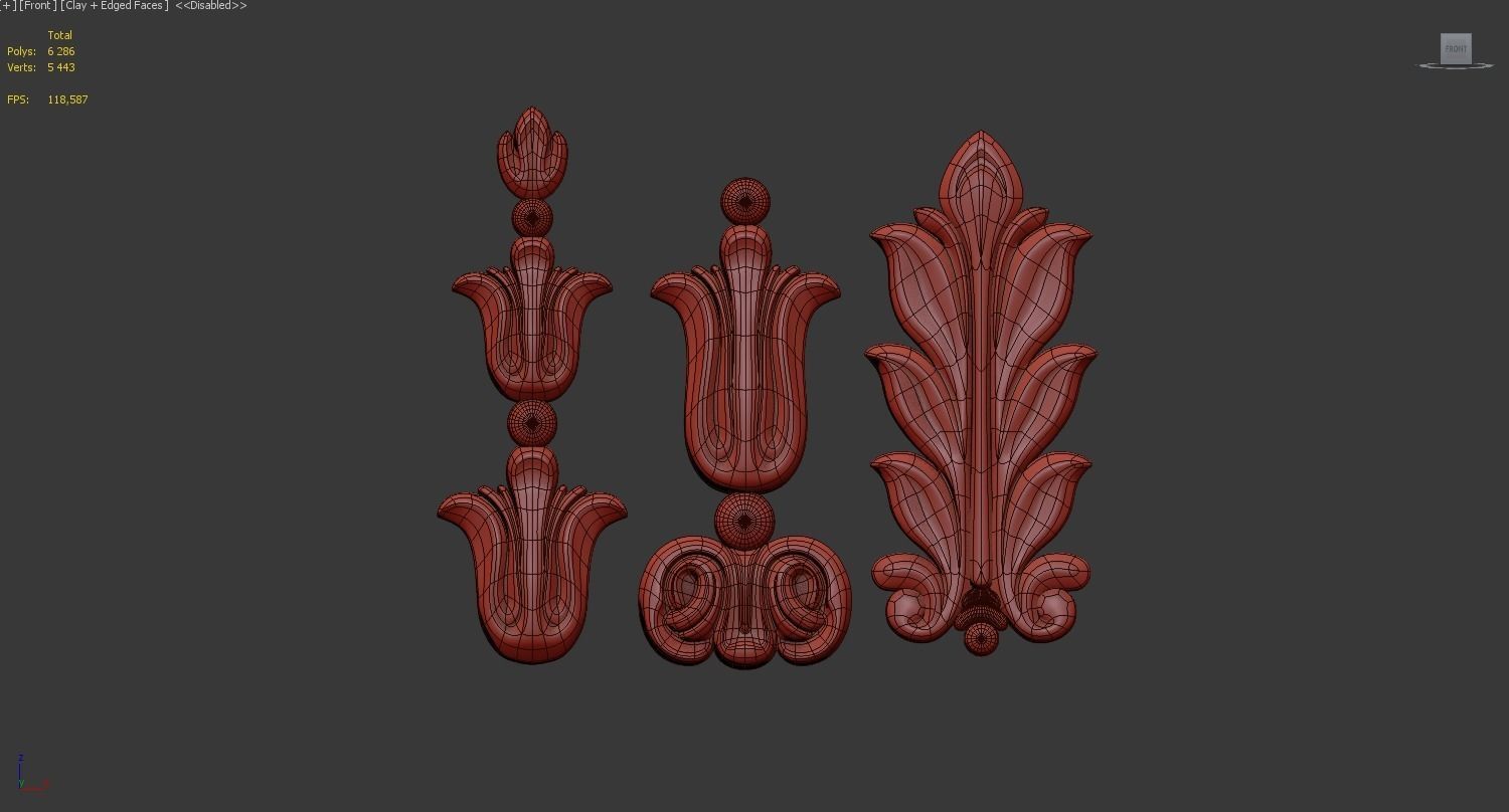 Carved decor vertical 3D model 3D model_2