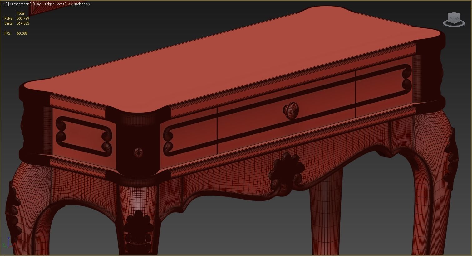carved table with frame  3D model_7