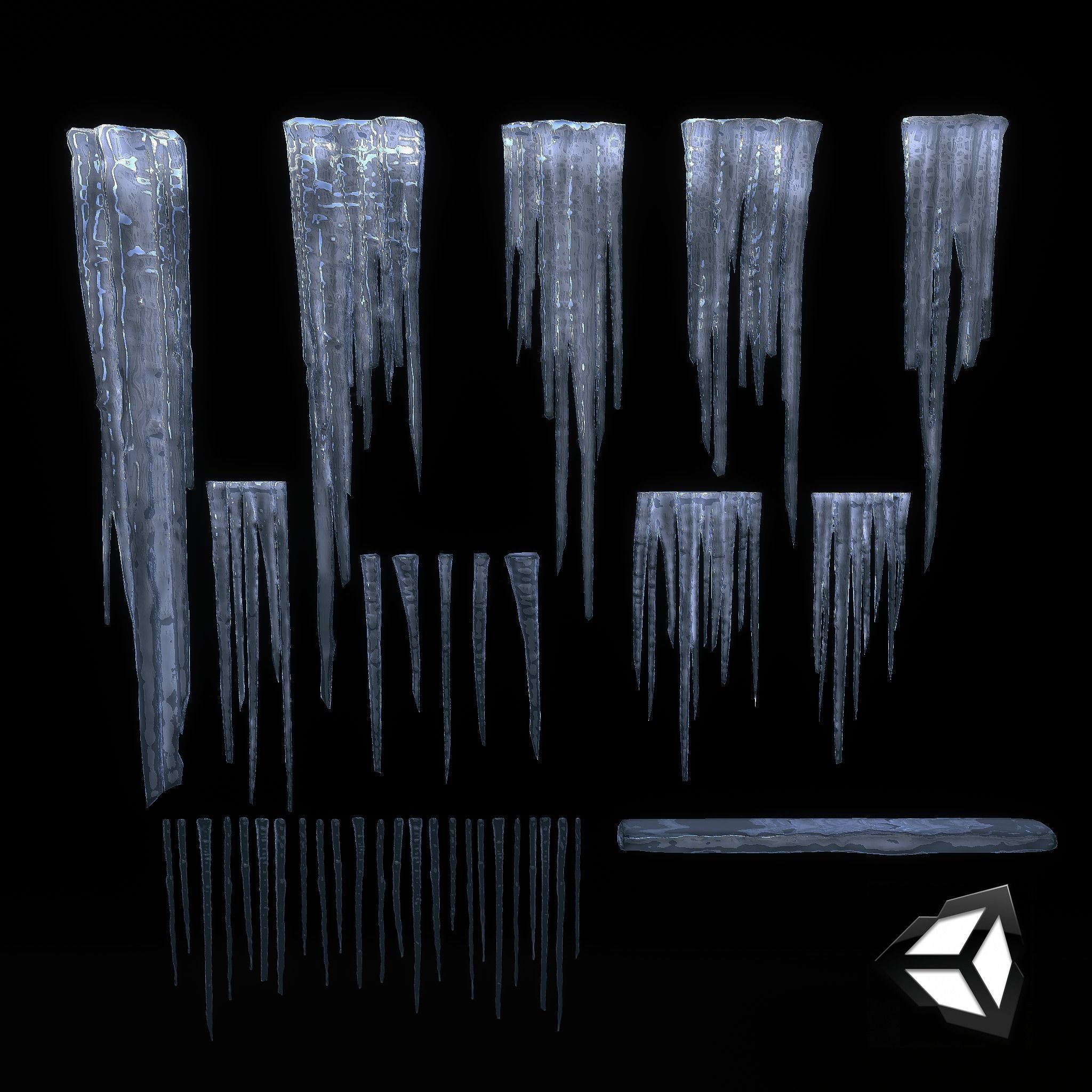 Icicles set Low-poly 3D model_5