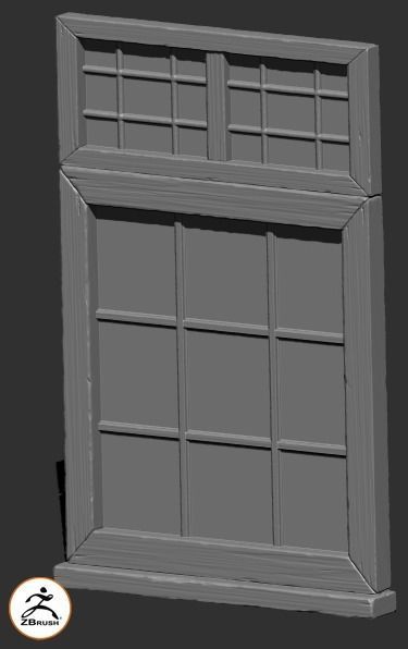 Medieval Window Double Top Lead and Glass 3D Model Tudor Low-poly 3D model_7