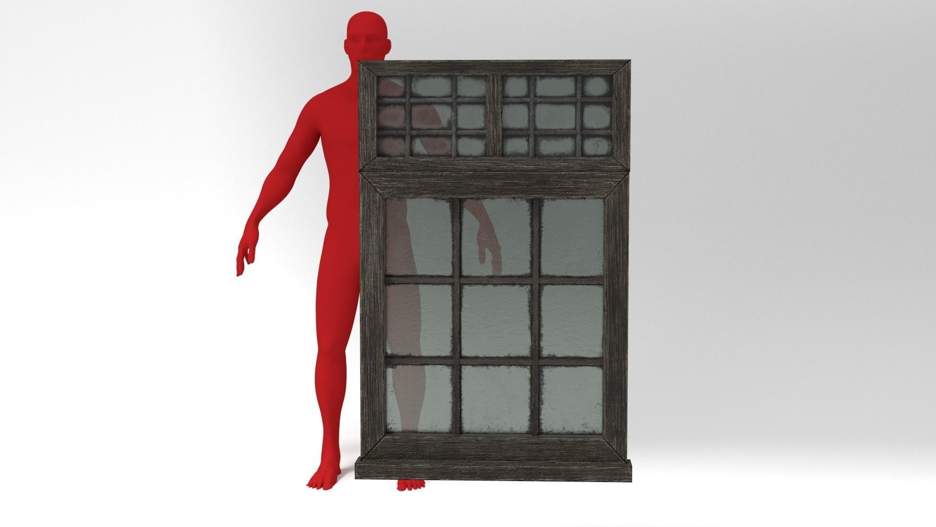 Medieval Window Double Top Lead and Glass 3D Model Tudor Low-poly 3D model_6