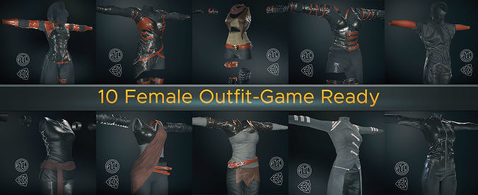 10 Female Outfit -Game Ready 3D Model Collection