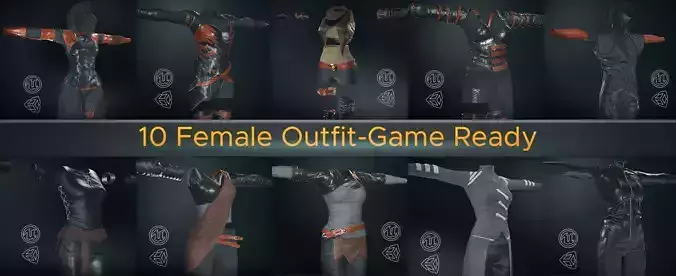 10 Female Outfit -Game Ready 3D Model Collection