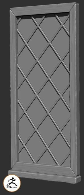 Medieval Window Single Lead Diamond Glass 3D Model Tudor Low-poly 3D model_7