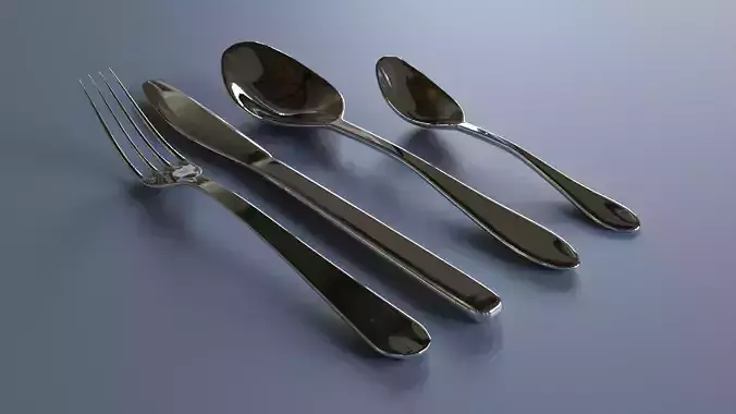 Low Poly Cutlery set of silverware Low-poly 3D model