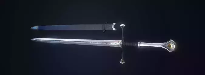 Realistic long sword Anduril LOTR Low-poly 3D model
