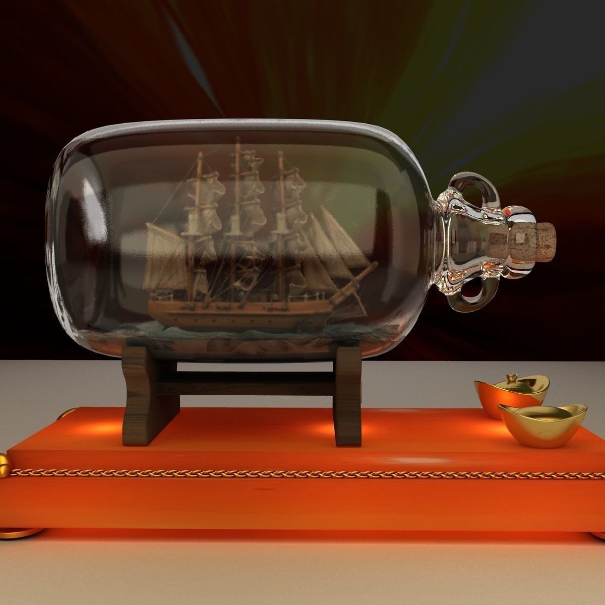 Chinese ship in the bottle 3D model_3