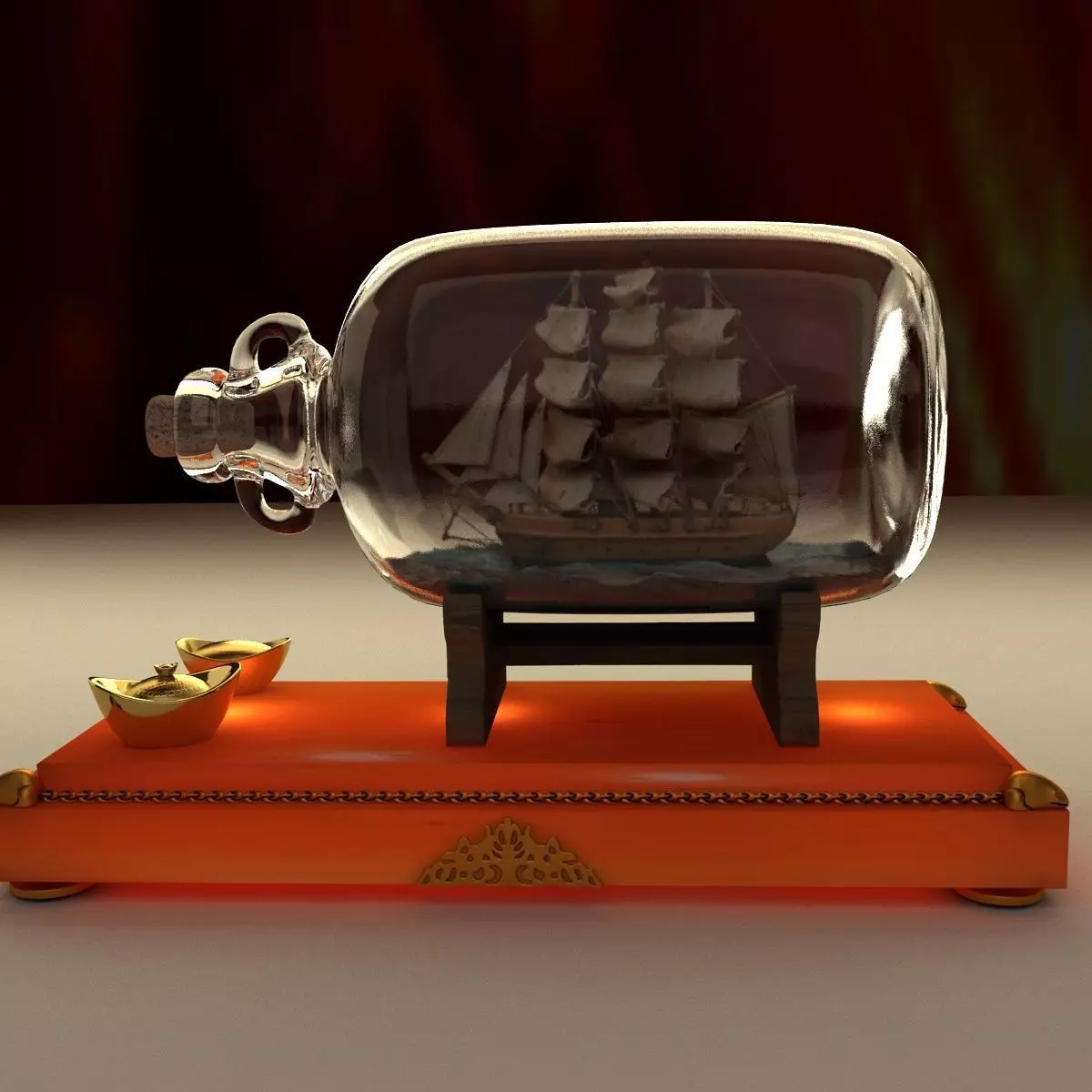 Chinese ship in the bottle 3D model_0