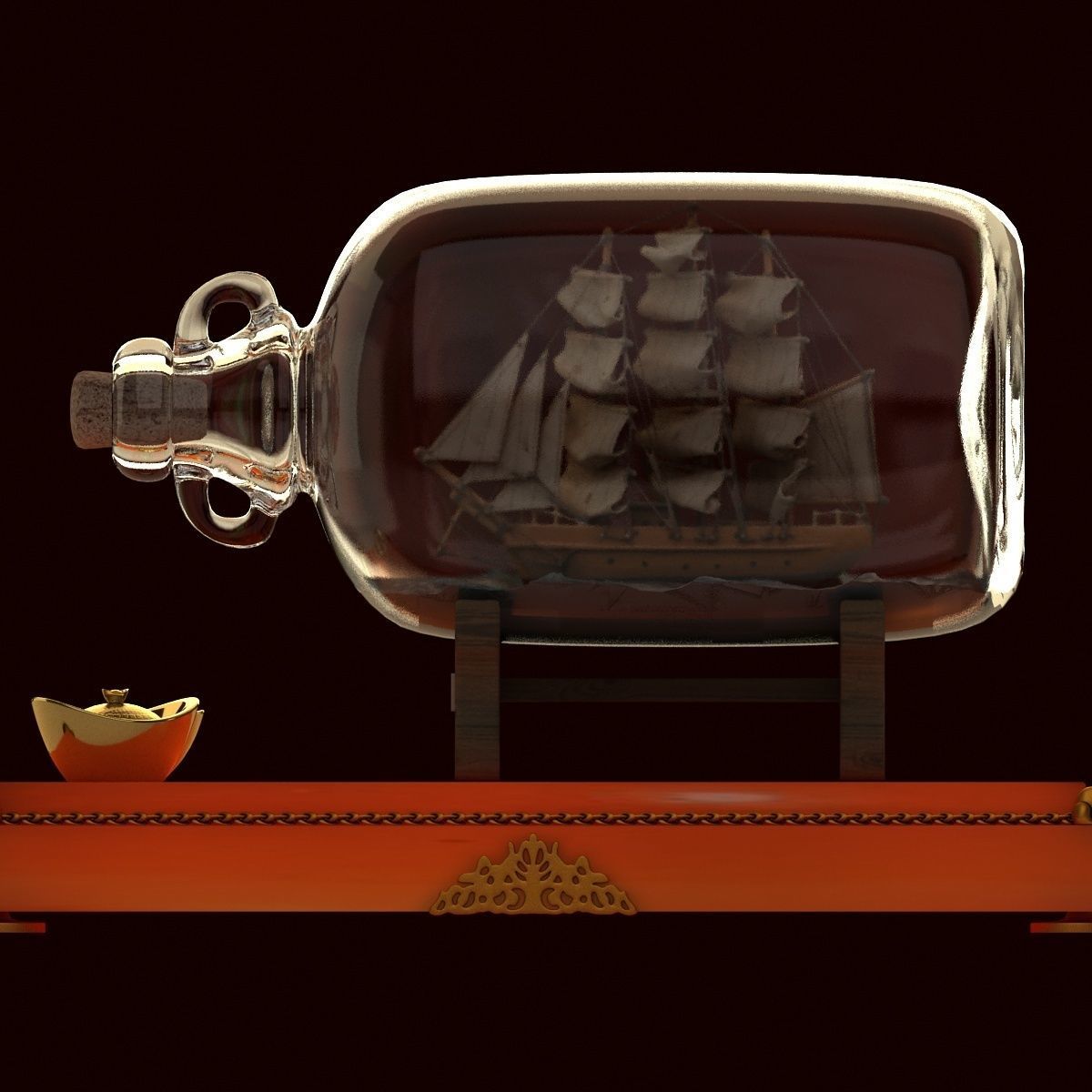 Chinese ship in the bottle 3D model_2