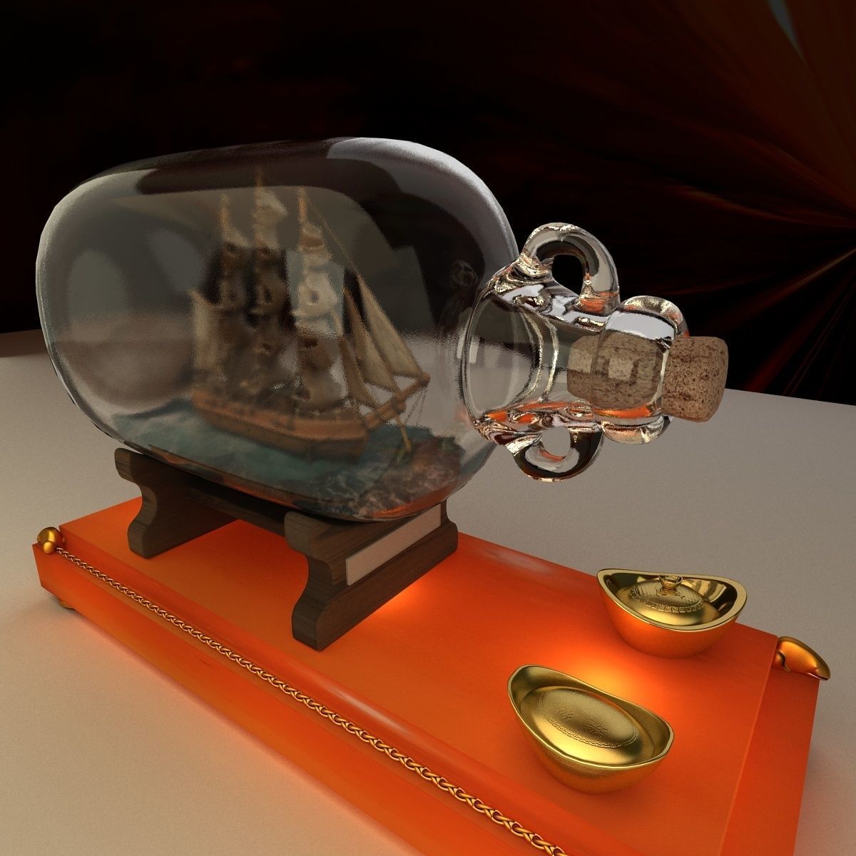 Chinese ship in the bottle 3D model_1