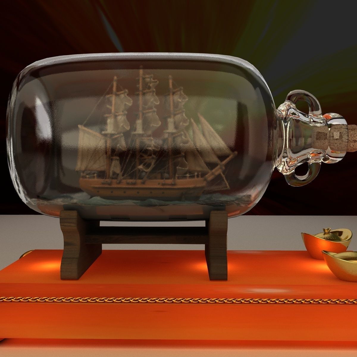 Chinese ship in the bottle 3D model_4
