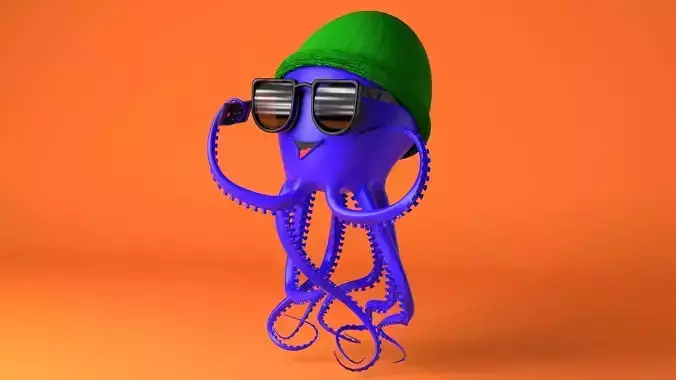 Pulpo octopus wearing sunglasses and hat 3D model