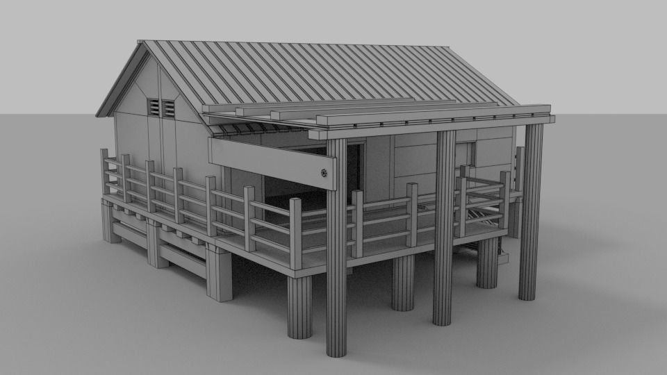 Wooden House With External Area Low-poly 3D model_10