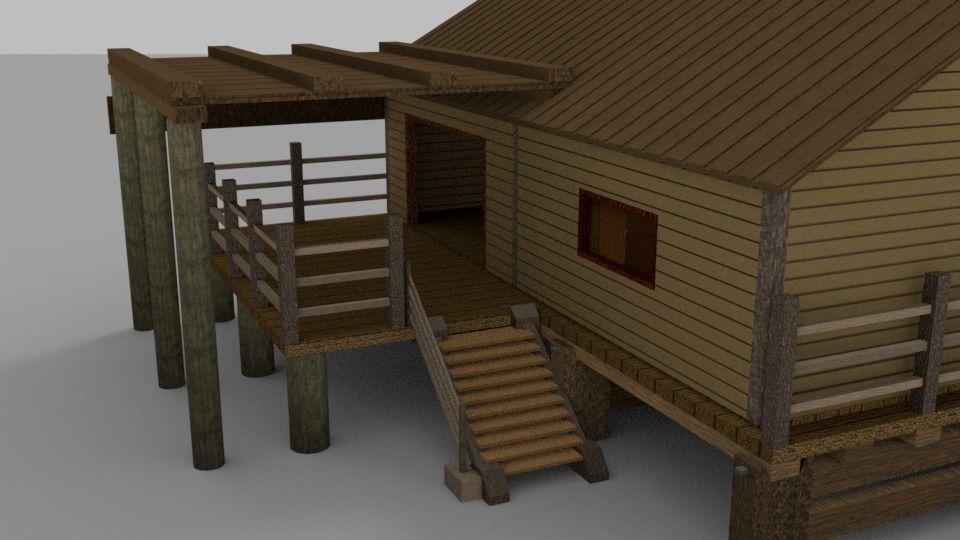 Wooden House With External Area Low-poly 3D model_3