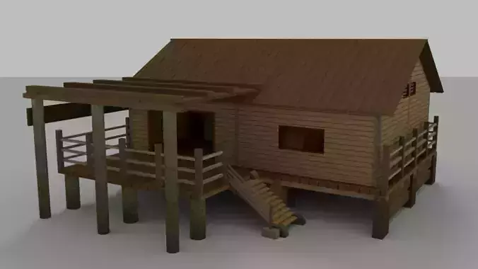Wooden House With External Area Low-poly 3D model