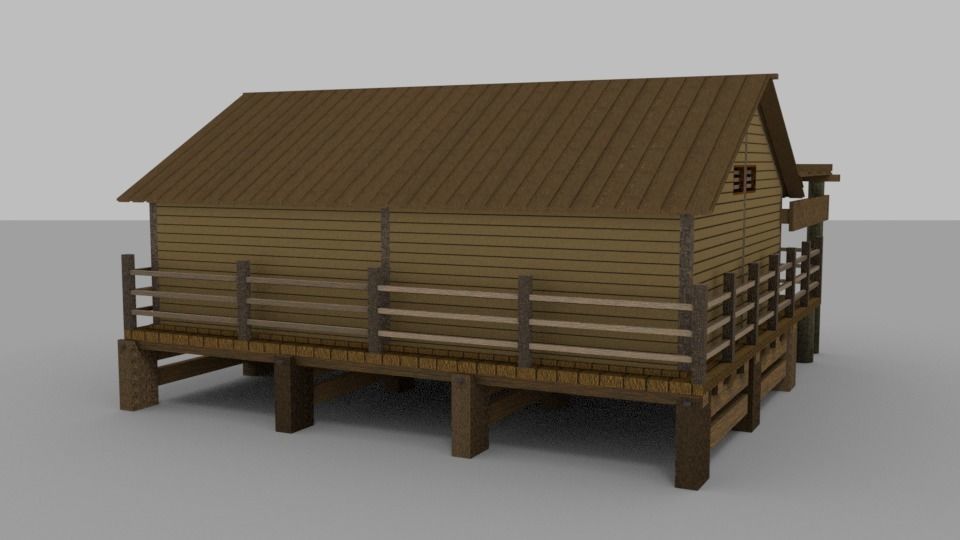 Wooden House With External Area Low-poly 3D model_2