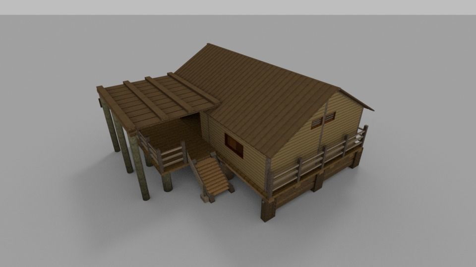 Wooden House With External Area Low-poly 3D model_8