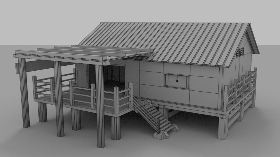 Wooden House With External Area Low-poly 3D model_9