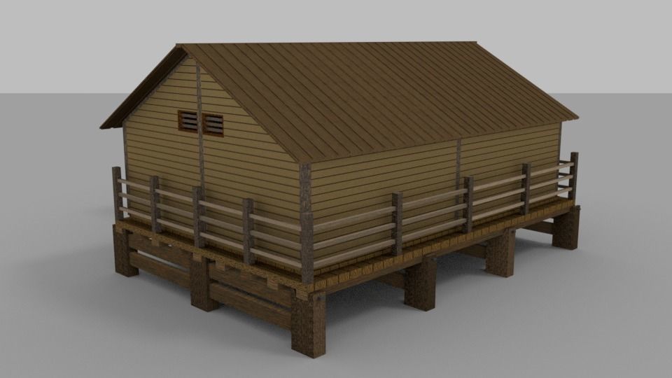 Wooden House With External Area Low-poly 3D model_4