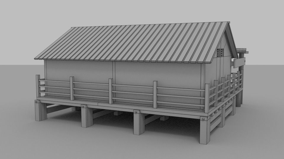 Wooden House With External Area Low-poly 3D model_11