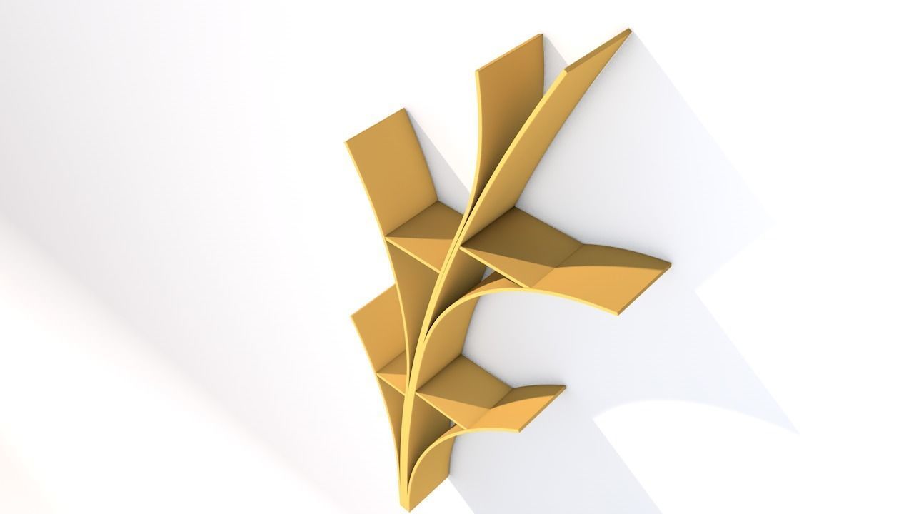 Shelf gold leaf on wall 3D model_4