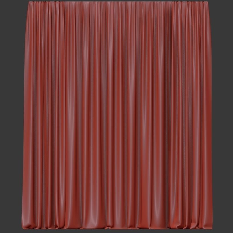 Beige curtains with beige tulle 3D model_3