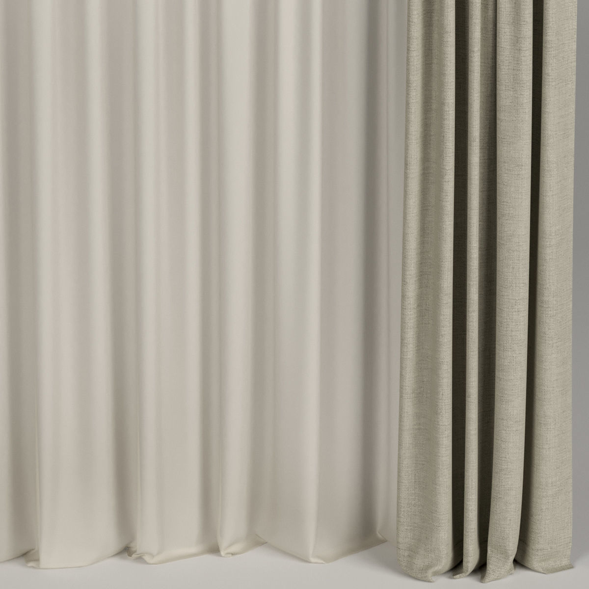 Beige curtains with beige tulle 3D model_1