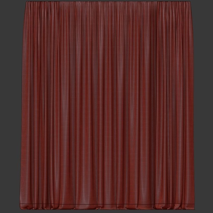 Beige curtains with beige tulle 3D model_2