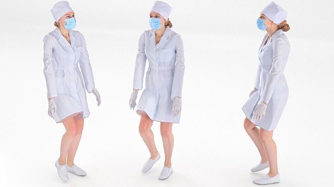 Scan rigged female medical nurse 01 Low-poly 3D model