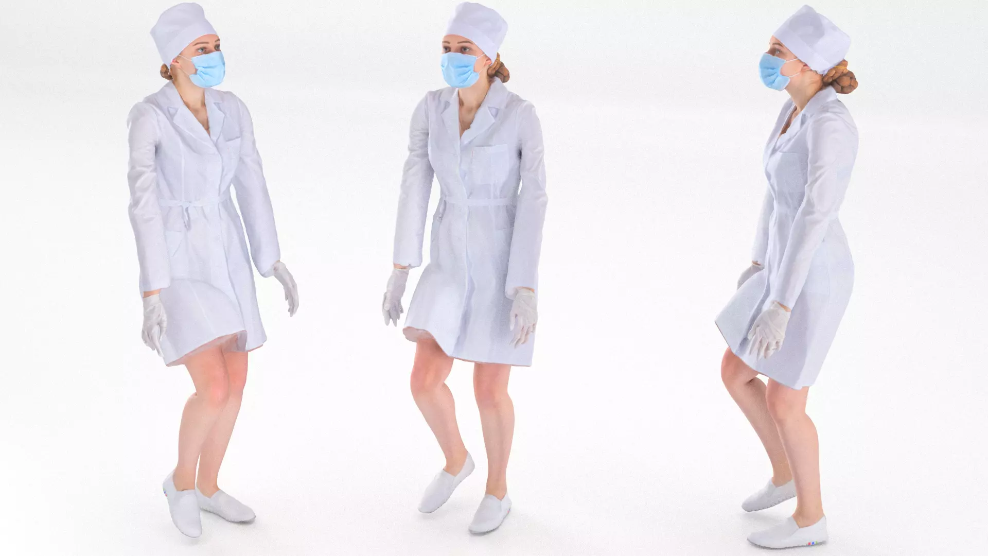 Scan rigged female medical nurse 01 Low-poly 3D model_0