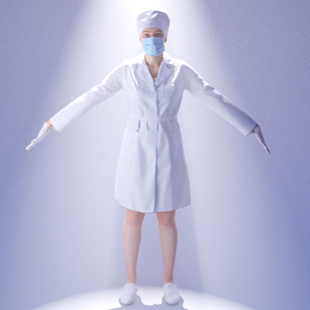 Scan rigged female medical nurse 01 Low-poly 3D model_7
